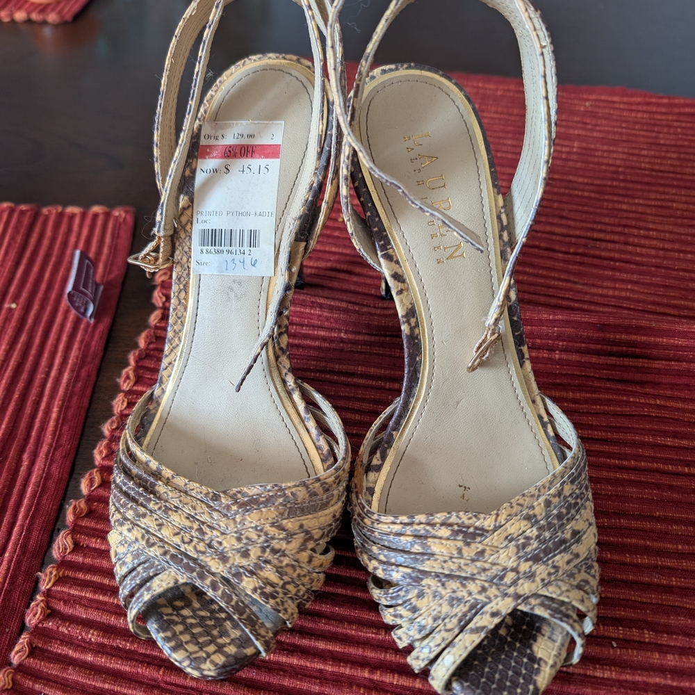 Lauren Ralph Lauren Tan and Brown Strappy Heels